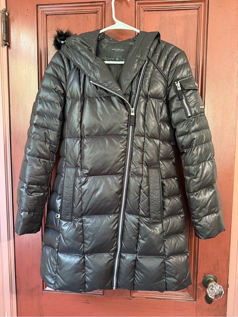 Long Quilted Hooded Puffer Coat - Black